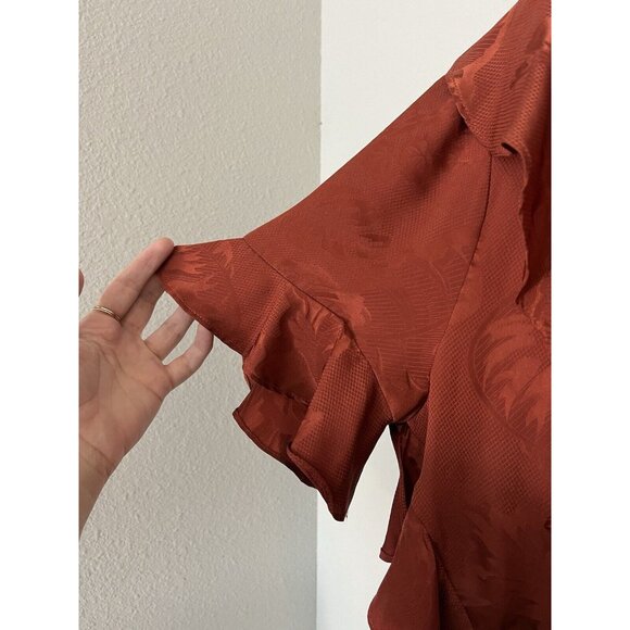 Cinq A Sept Silk Top Blouse Ruffle Asymmetric Size Medium Rust Orange Jacquard - Picture 6 of 15